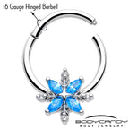 16G 3/8 Blue CZ Gem Classic Flower Hinged Segment Ring