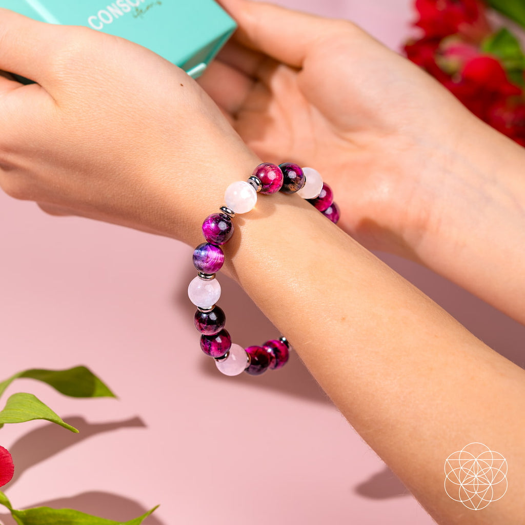 Shape Your Future Bracelet – Pink Galaxy Tiger’s Eye