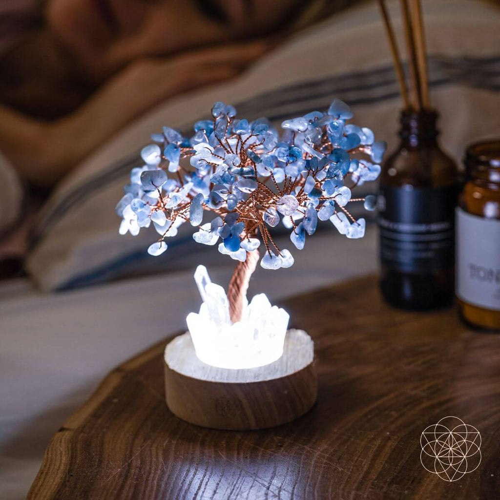 Guardian Angel Tree Lamp – Aquamarine & Quartz