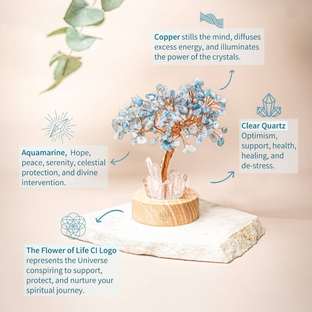 Guardian Angel Tree Lamp – Aquamarine & Quartz
