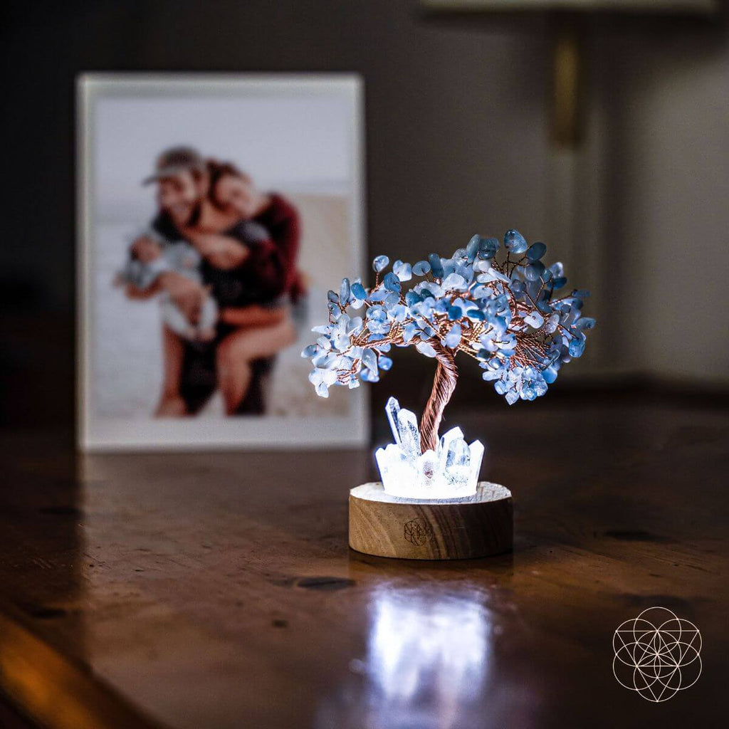 Guardian Angel Tree Lamp – Aquamarine & Quartz