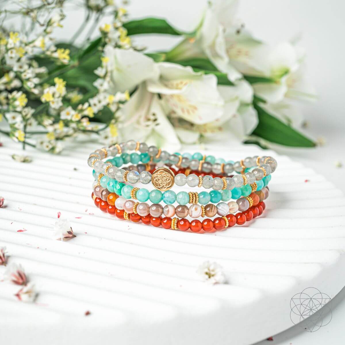 I Am Healthy Bracelet Set – Labradorite & Carnelian (4 Pack)