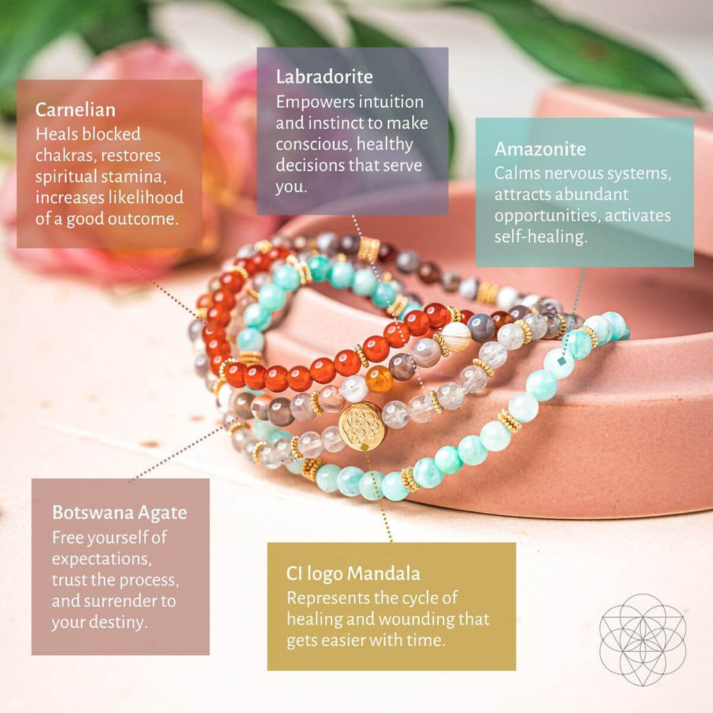 I Am Healthy Bracelet Set – Labradorite & Carnelian (4 Pack)