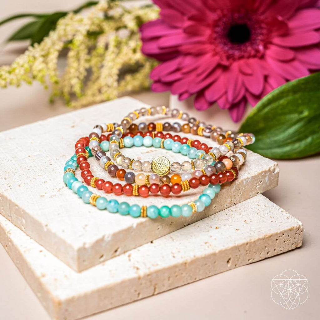 I Am Healthy Bracelet Set – Labradorite & Carnelian (4 Pack)
