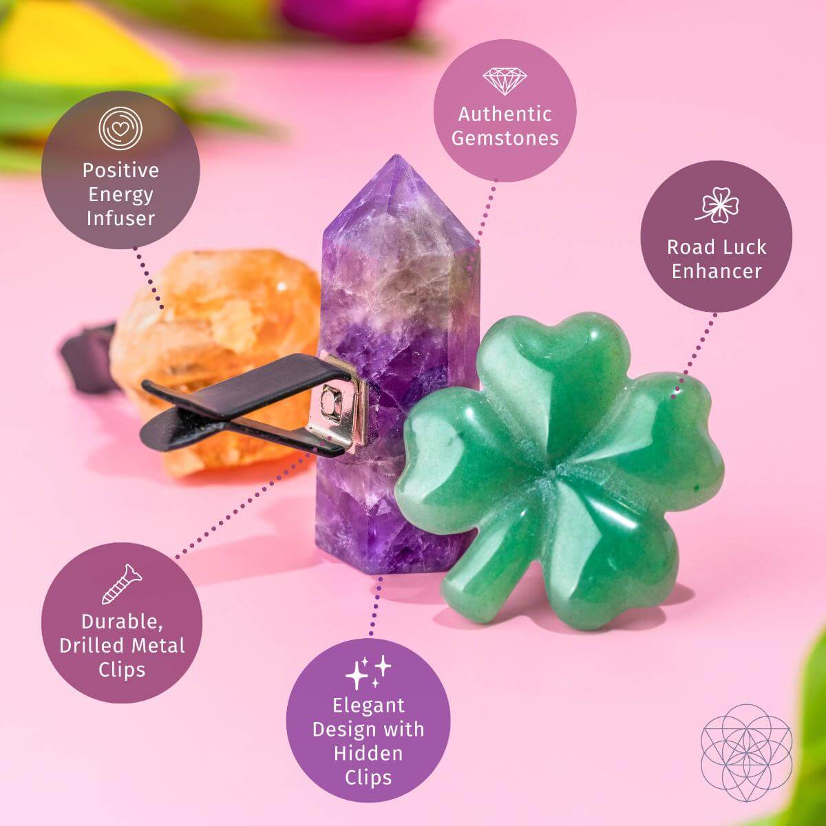 Road Guardians Car Crystal Set – Aventurine, Citrine & Amethyst