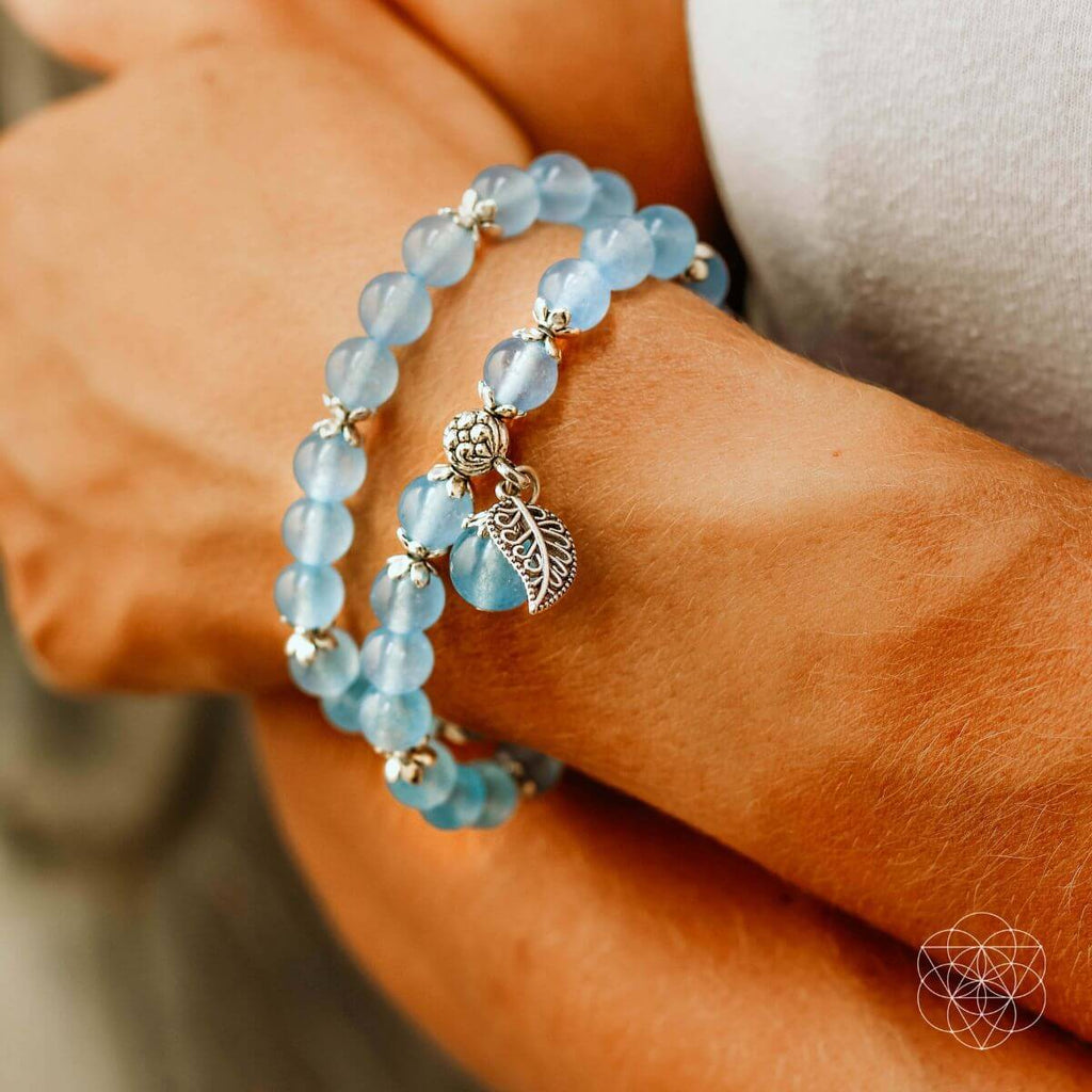 Serene Reflection Bracelet – Blue Chalcedony & Silver Leaf