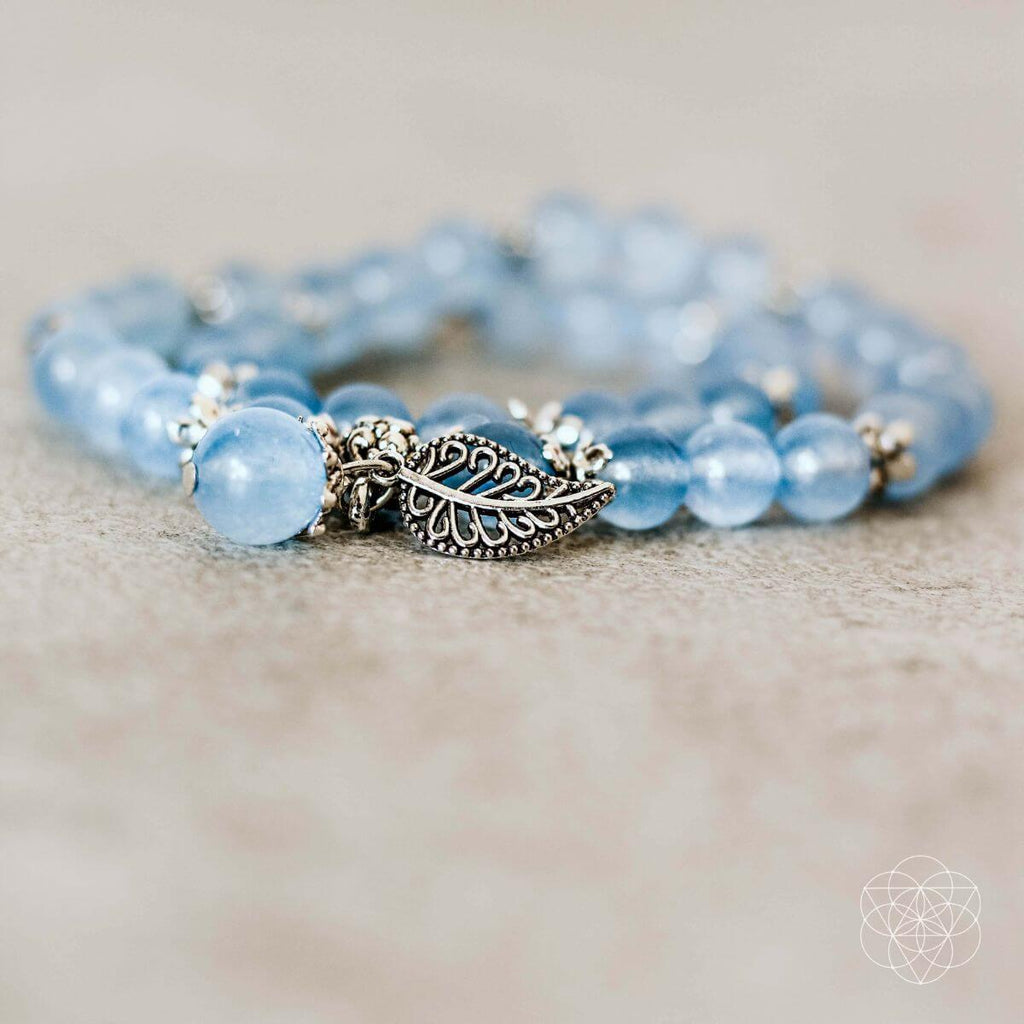 Serene Reflection Bracelet – Blue Chalcedony & Silver Leaf
