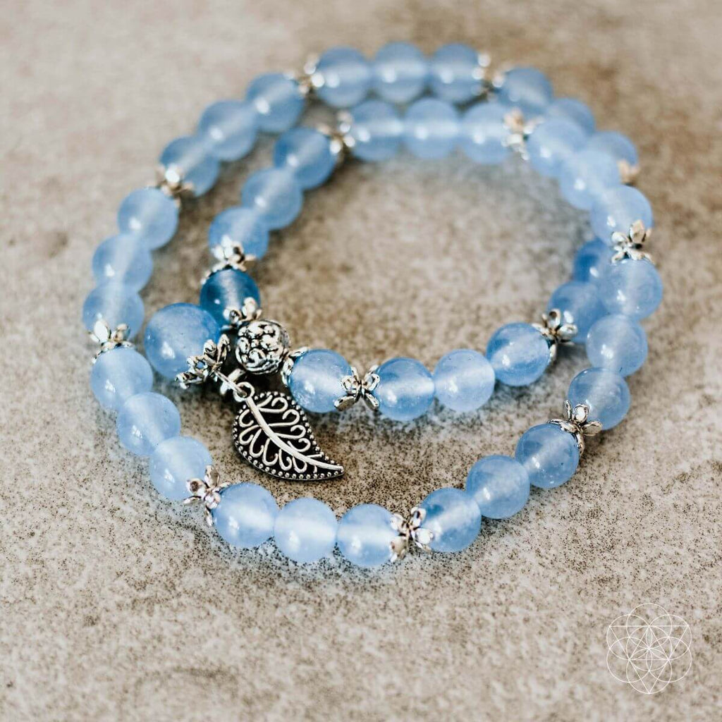 Serene Reflection Bracelet – Blue Chalcedony & Silver Leaf