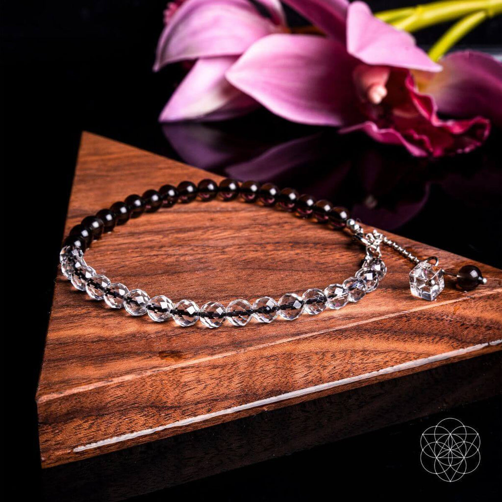 Energy Shield Anklet – Smoky Quartz & Clear Quartz