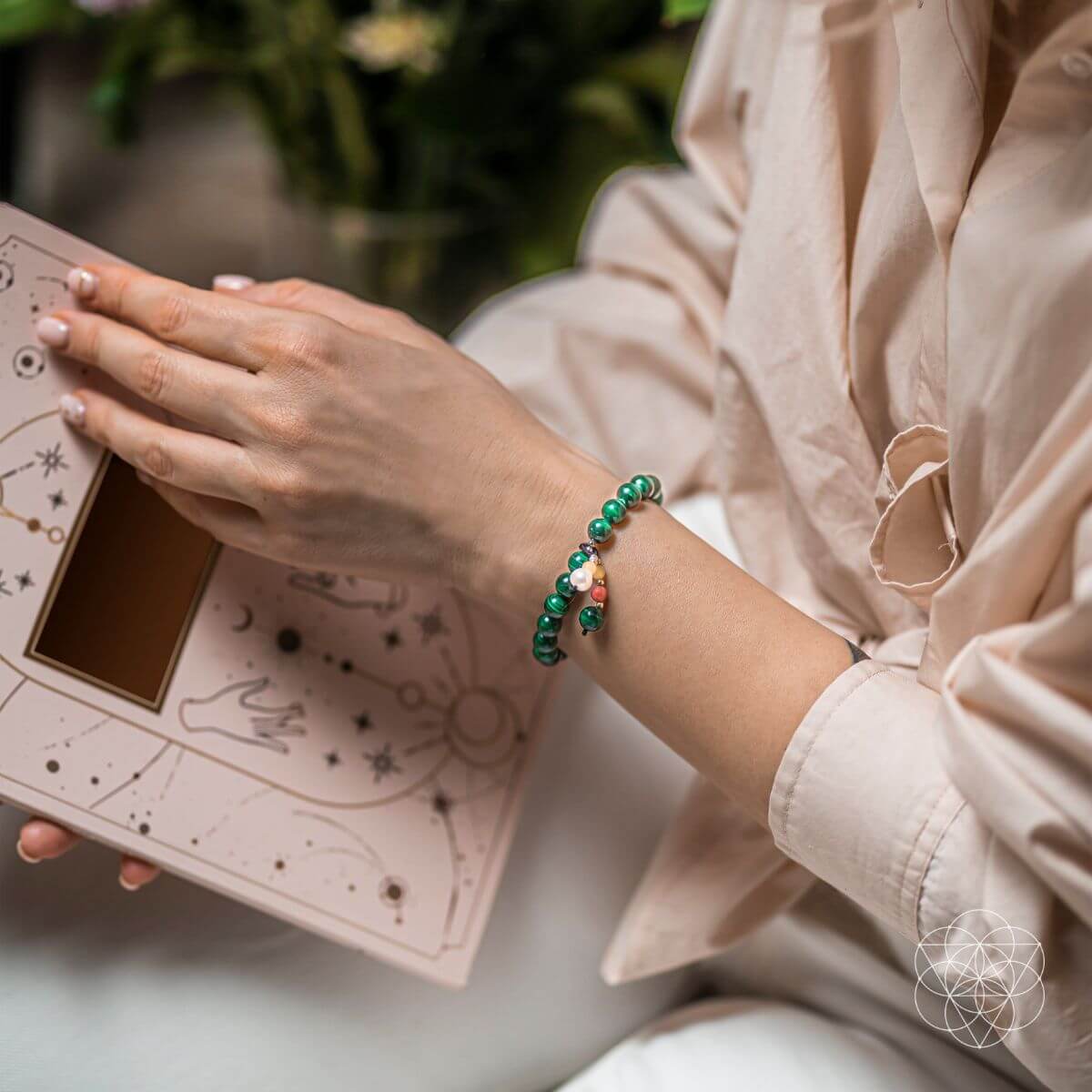 Law of Attraction Bracelet – Malachite & Pearl