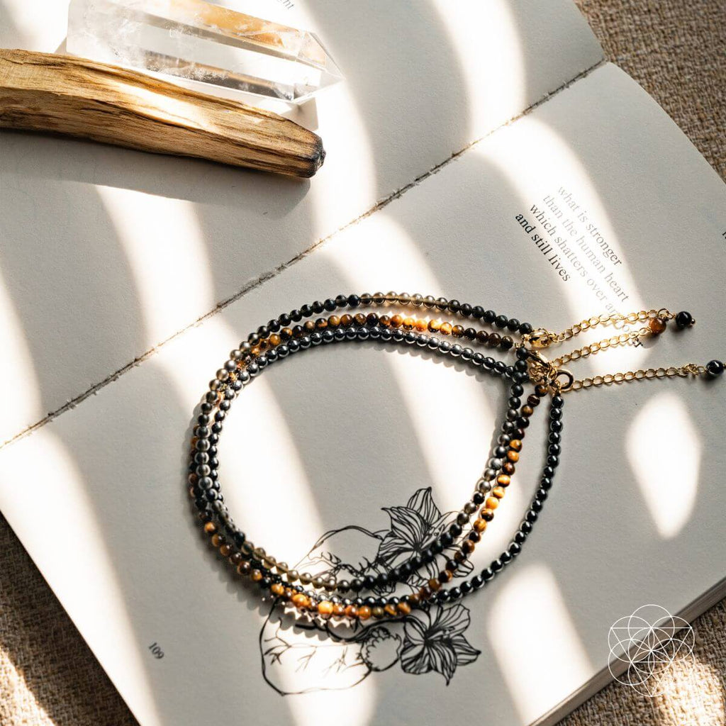 Triple Protection Anklet Set – Hematite, Obsidian & Tiger’s Eye