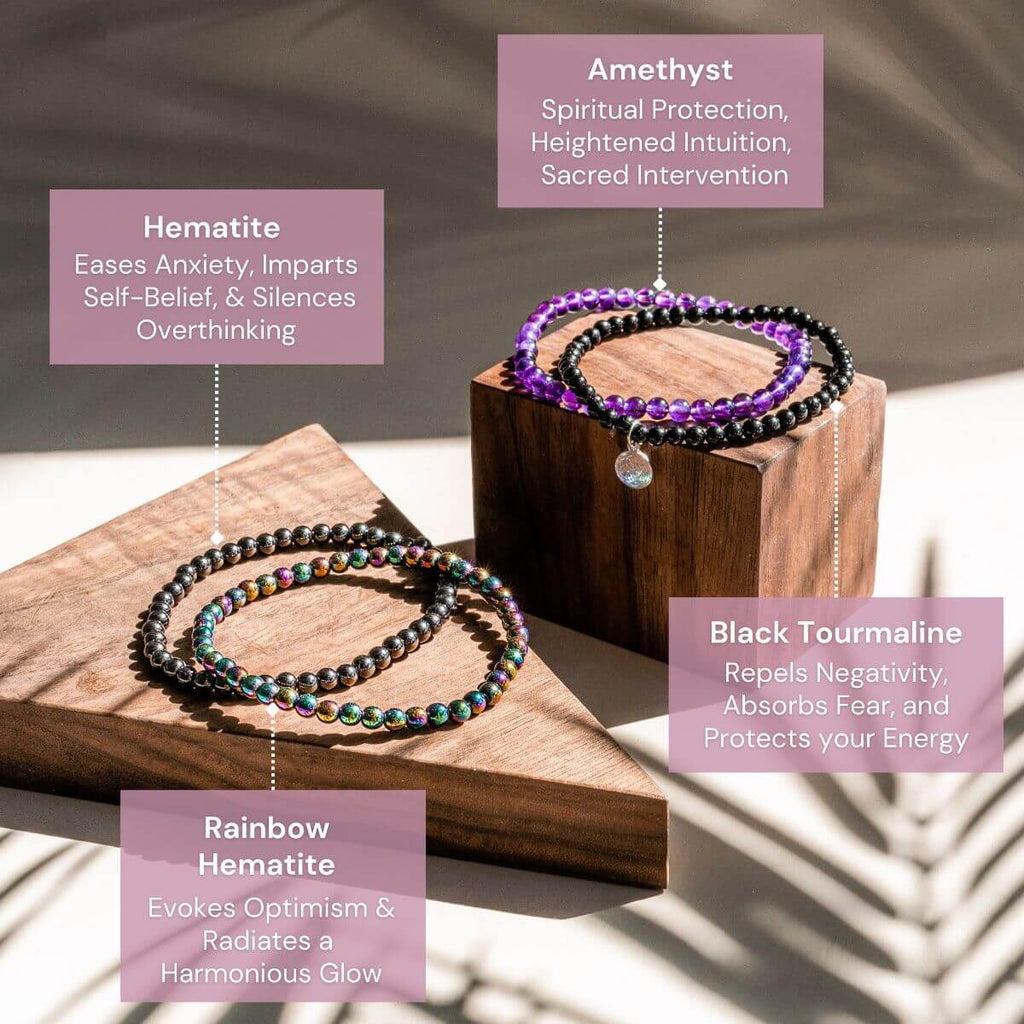 Veil of Protection Bracelet Set – Amethyst & Hematite