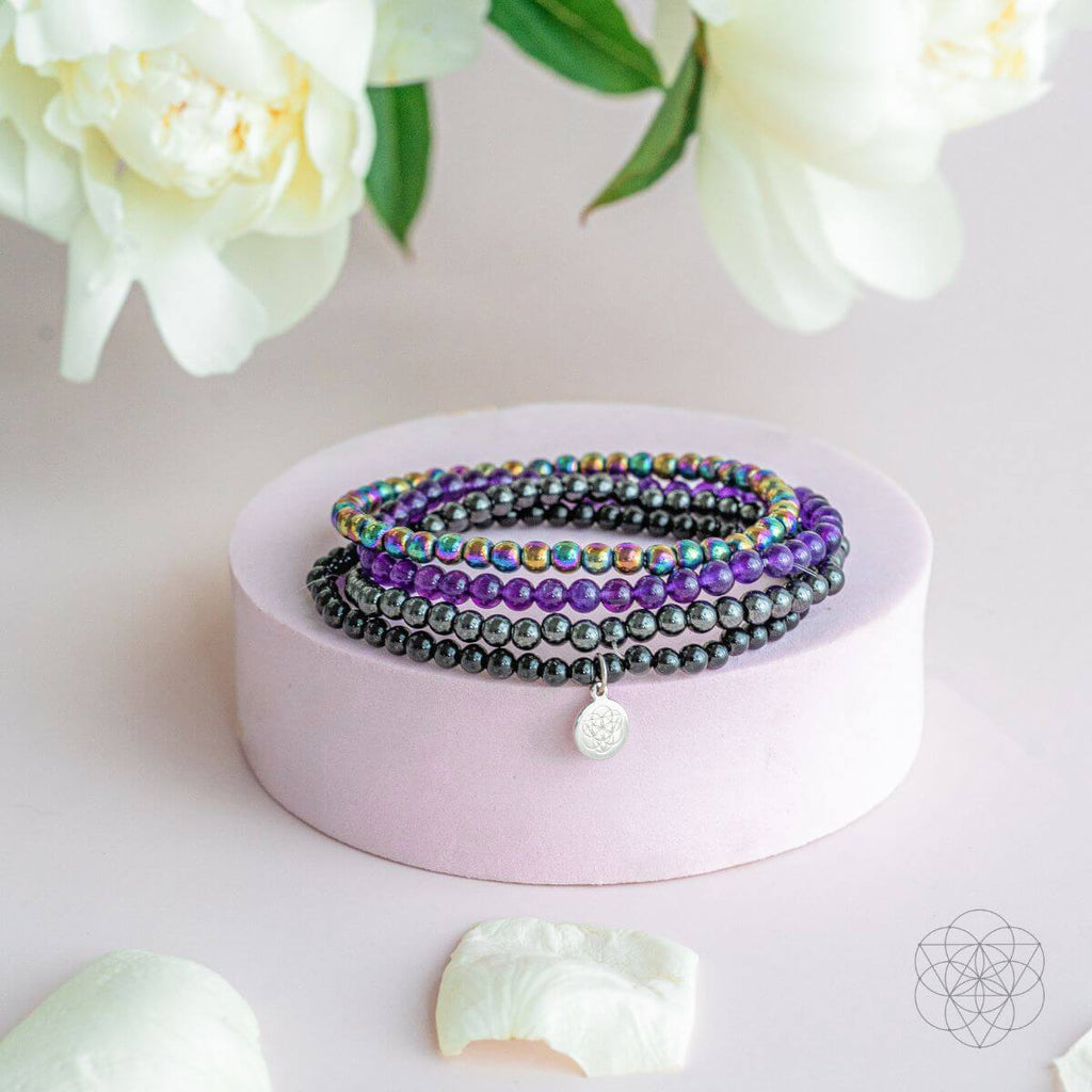 Veil of Protection Bracelet Set – Amethyst & Hematite